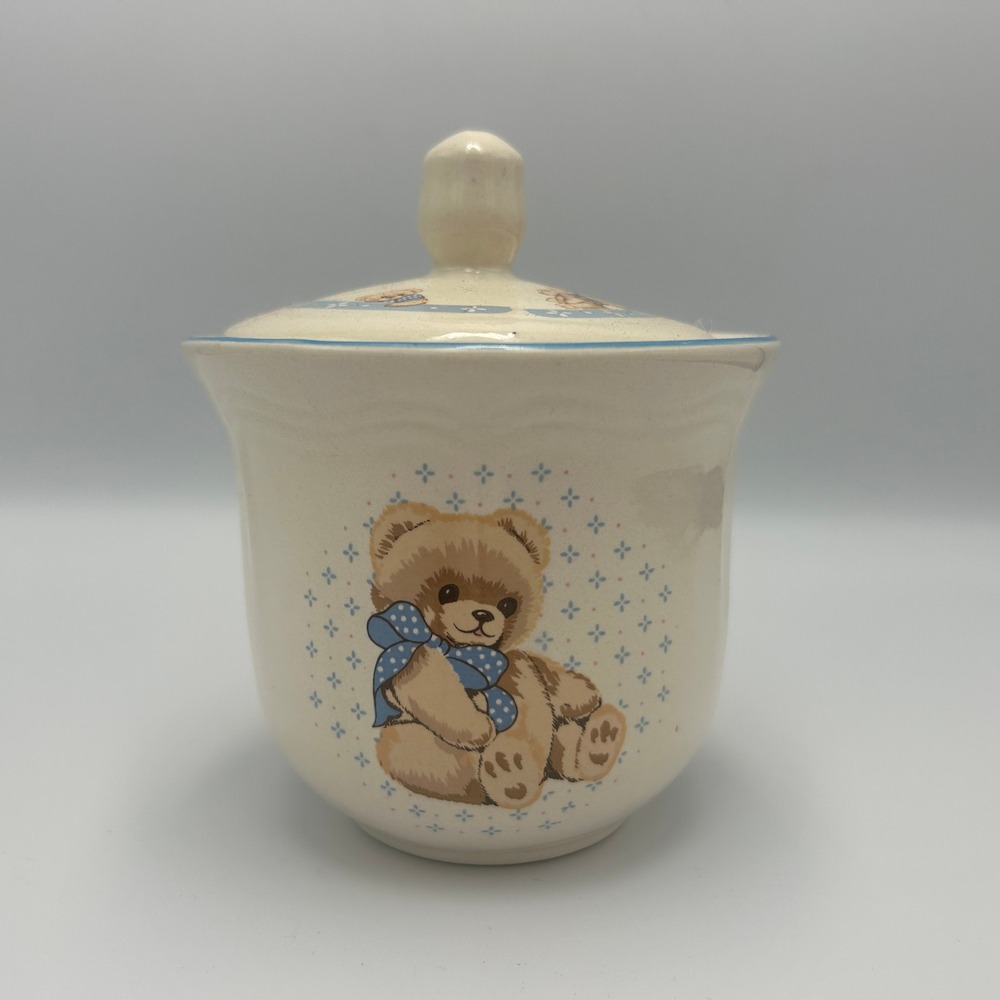 Vintage Tienshan Stoneware Country Bear Jar Lid Cottage 80s Theodore Grandma